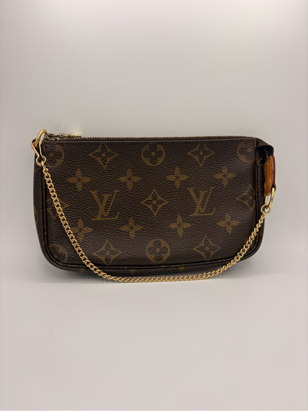 Louis Vuitton Brown Monogram Pochette Accessoire with Aftermarket Chain